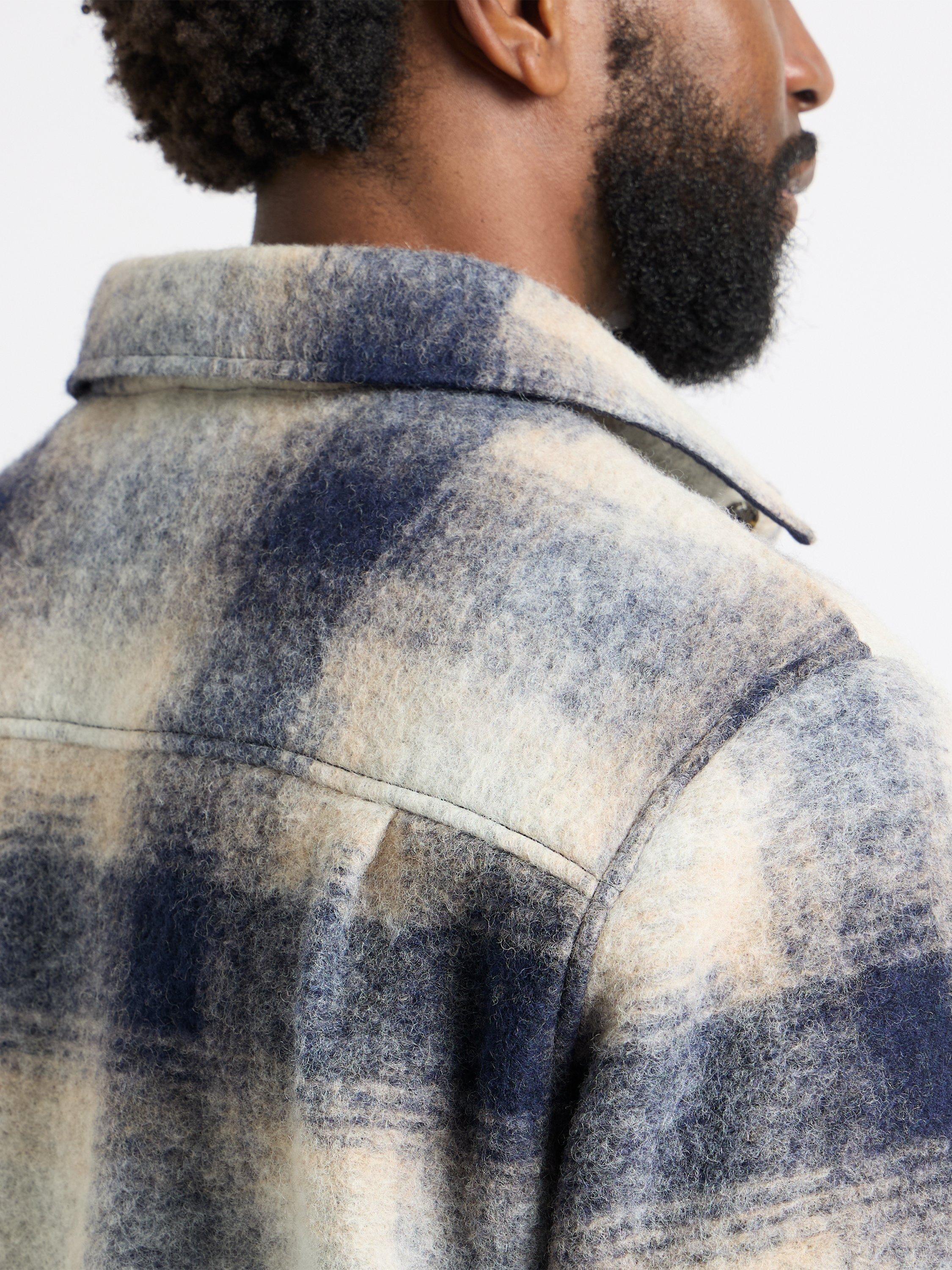 Product image 7 of 9, which shows SPOKE Wool Blend Straight Fit Check Overshirt, Navy Check, S Reg