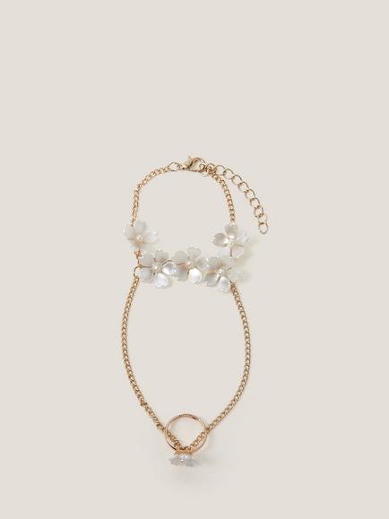 Monsoon Pearl Flower Ring & Hand Chain, Ivory