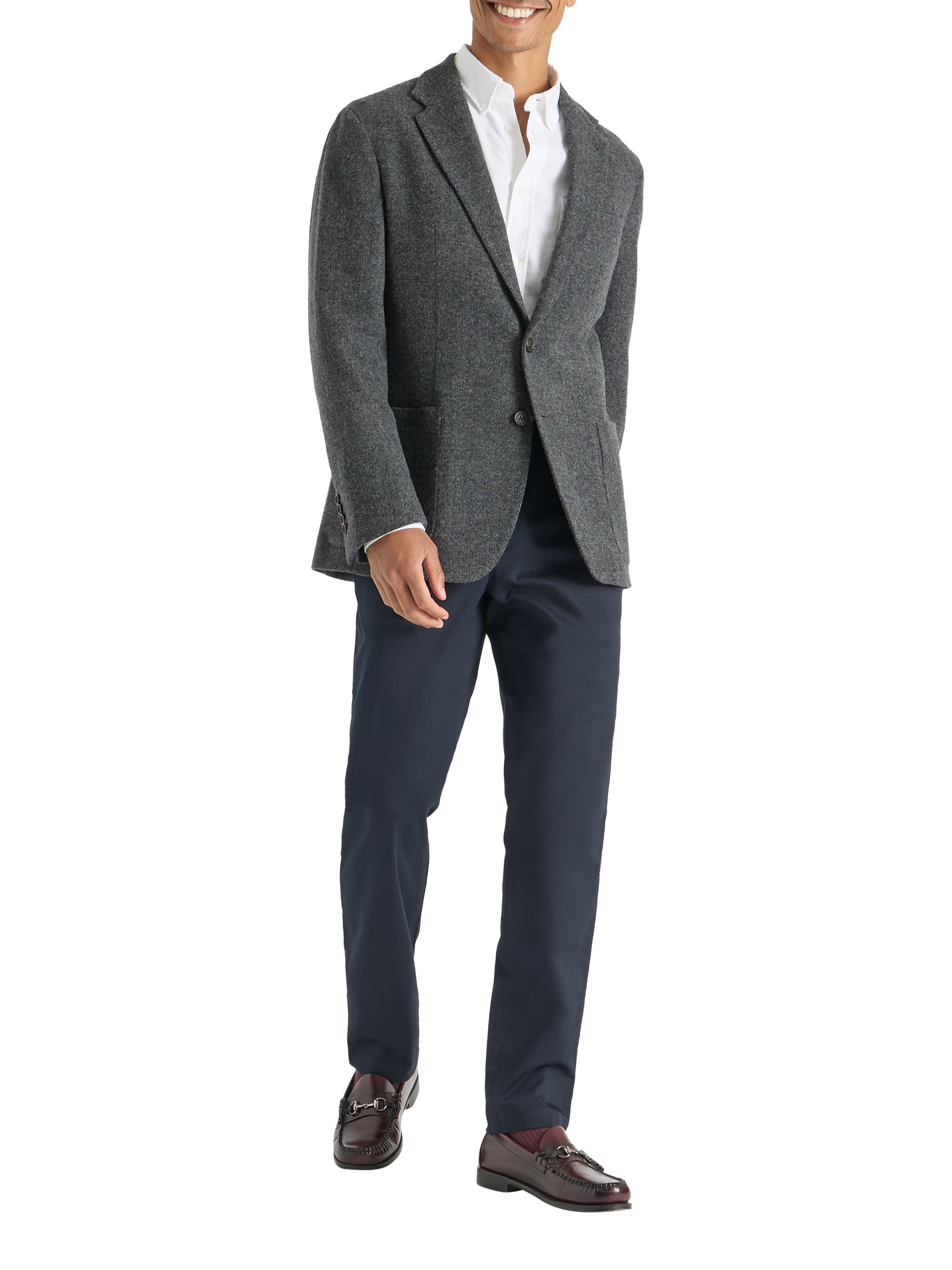 Product image 1 of 10, which shows SPOKE Winter Jack Wool Blend Single Breasted Slim Fit  Blazer, Charcoal, 36S