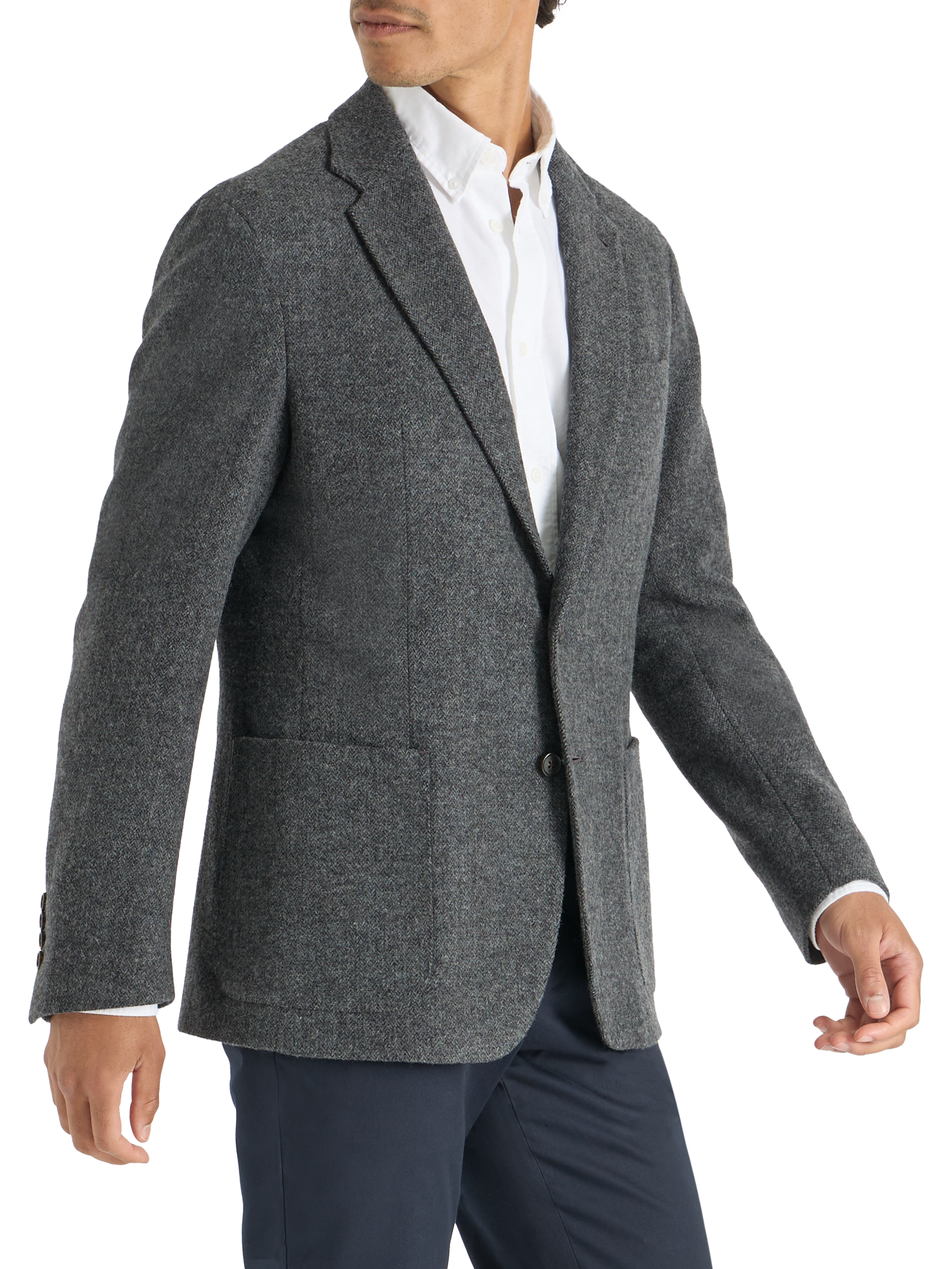Product image 1 of 10, which shows SPOKE Winter Jack Wool Blend Single Breasted Straight Fit Blazer, Charcoal, 40S