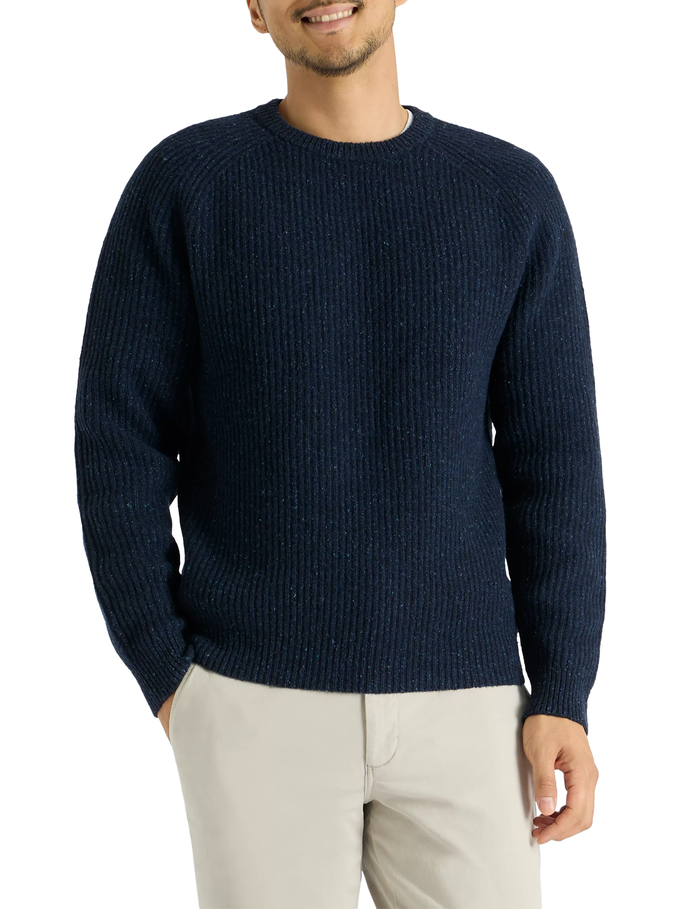 SPOKE Wool Blend Fisherman Knit Donegal Slim Sweater, Amity Blue