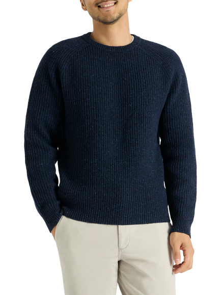 SPOKE Wool Blend Fisherman Knit Donegal Slim Sweater, Amity Blue, Amity Blue