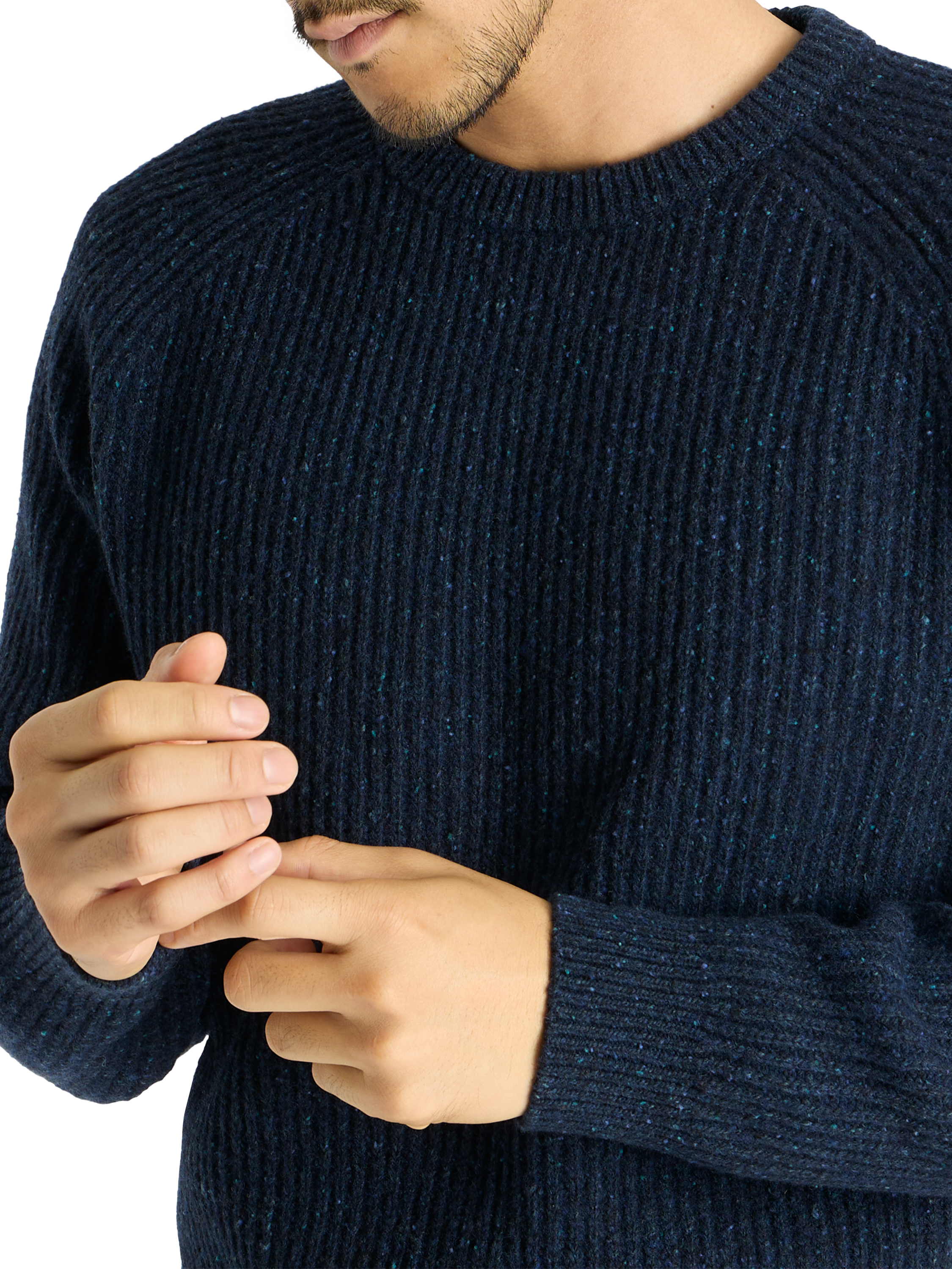 SPOKE Wool Blend Fisherman Knit Donegal Slim Sweater, Amity Blue