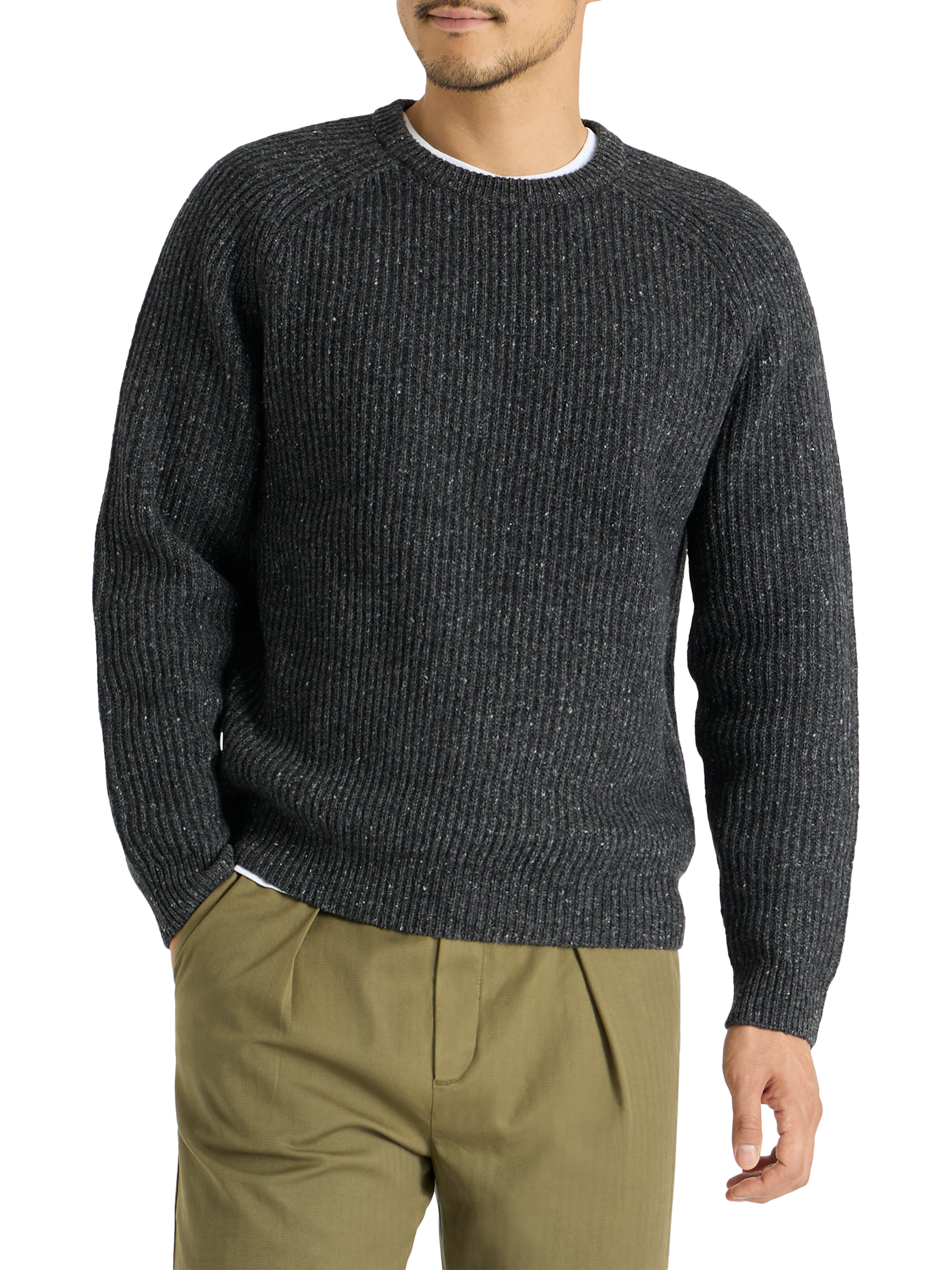 Product image 1 of 9, which shows SPOKE Wool Blend Fisherman Knit Jumper, Stingray, M Reg