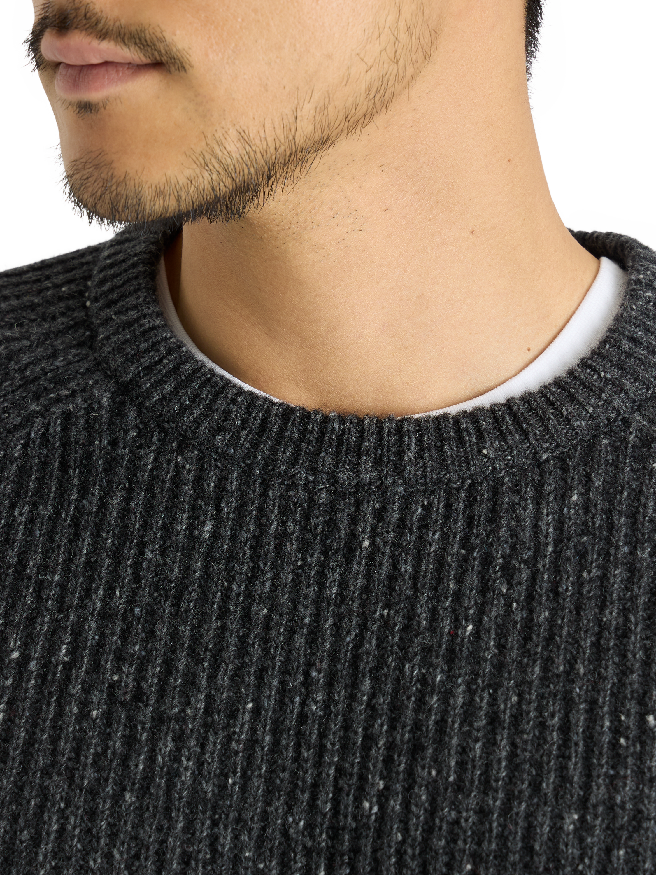 Product image 6 of 9, which shows SPOKE Wool Blend Fisherman Knit Jumper, Stingray, M Reg