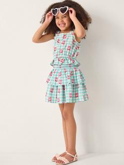 Monsoon Kids' Gingham Cherry Top and Skirt Set, Green, Green