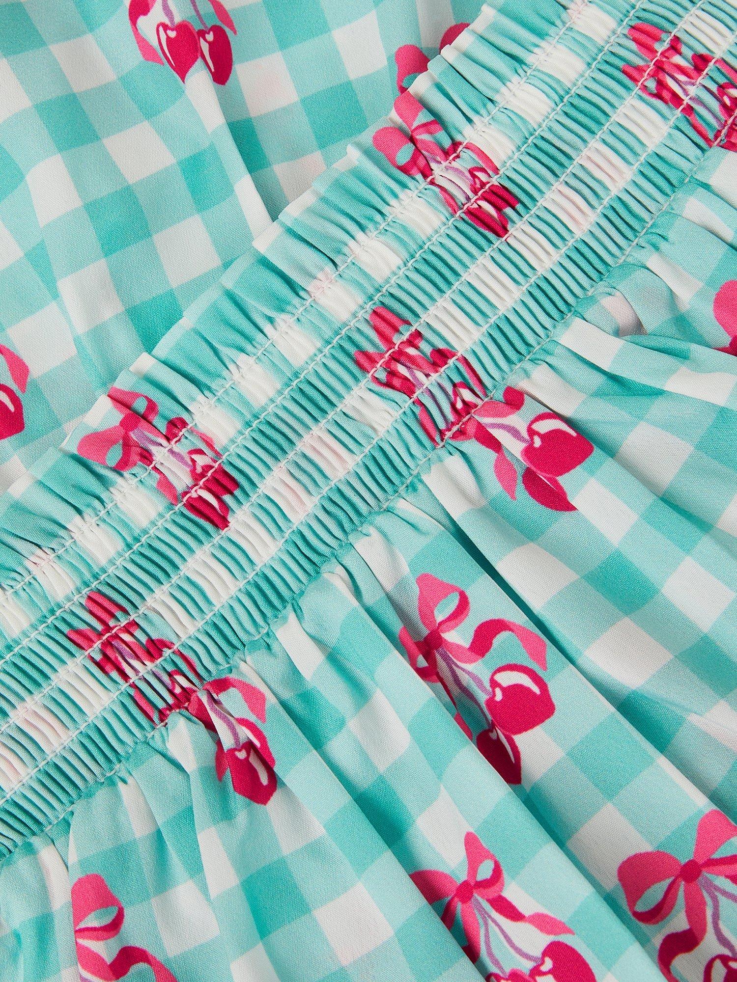 Product image 4 of 4, which shows Monsoon Kids' Gingham Cherry Top and Skirt Set, Green, 3-4 years