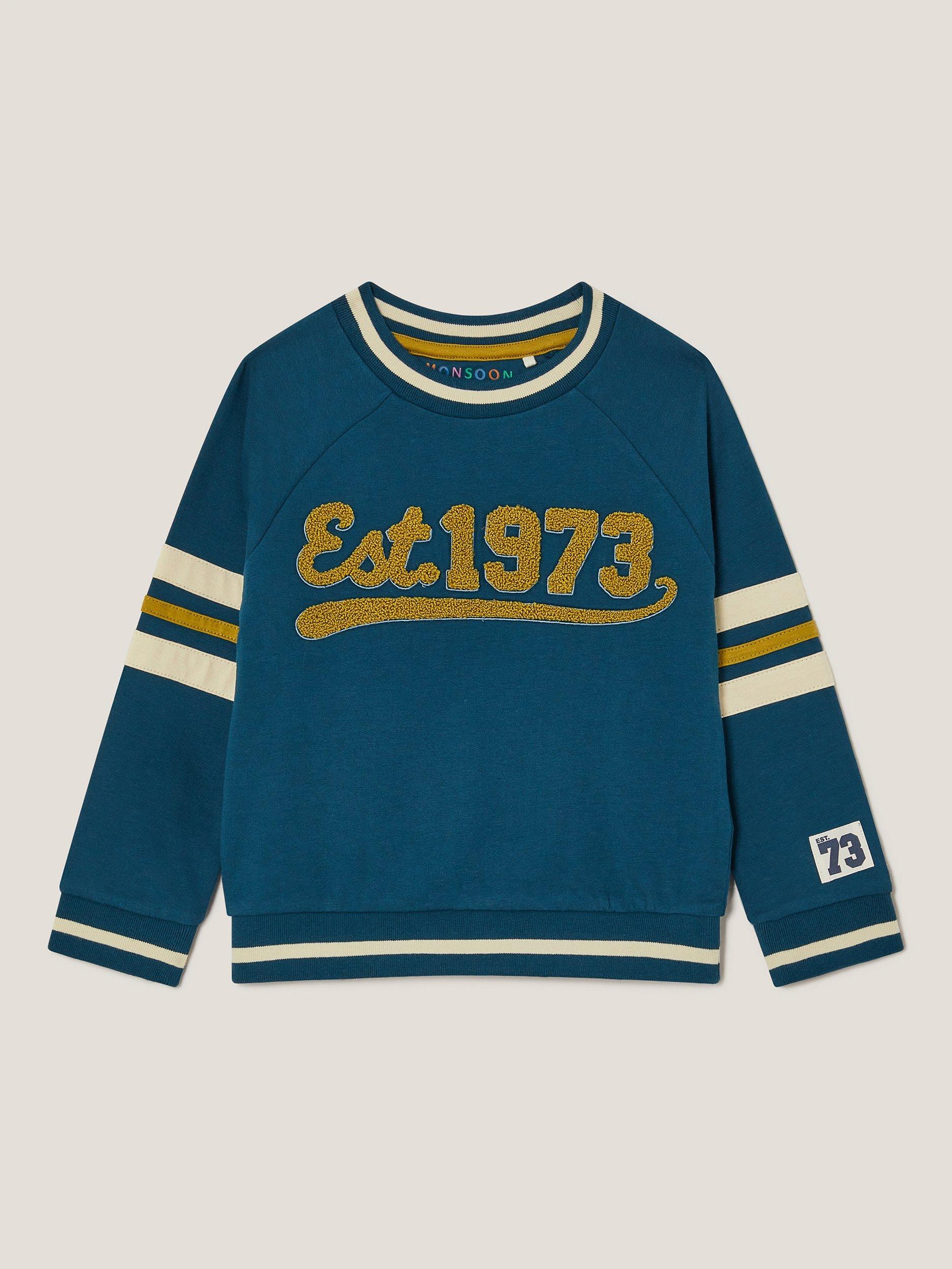 Product image 1 of 3, which shows Monsoon Kids' Snow Leopard Sweatshirt, Blue, 2-3 years