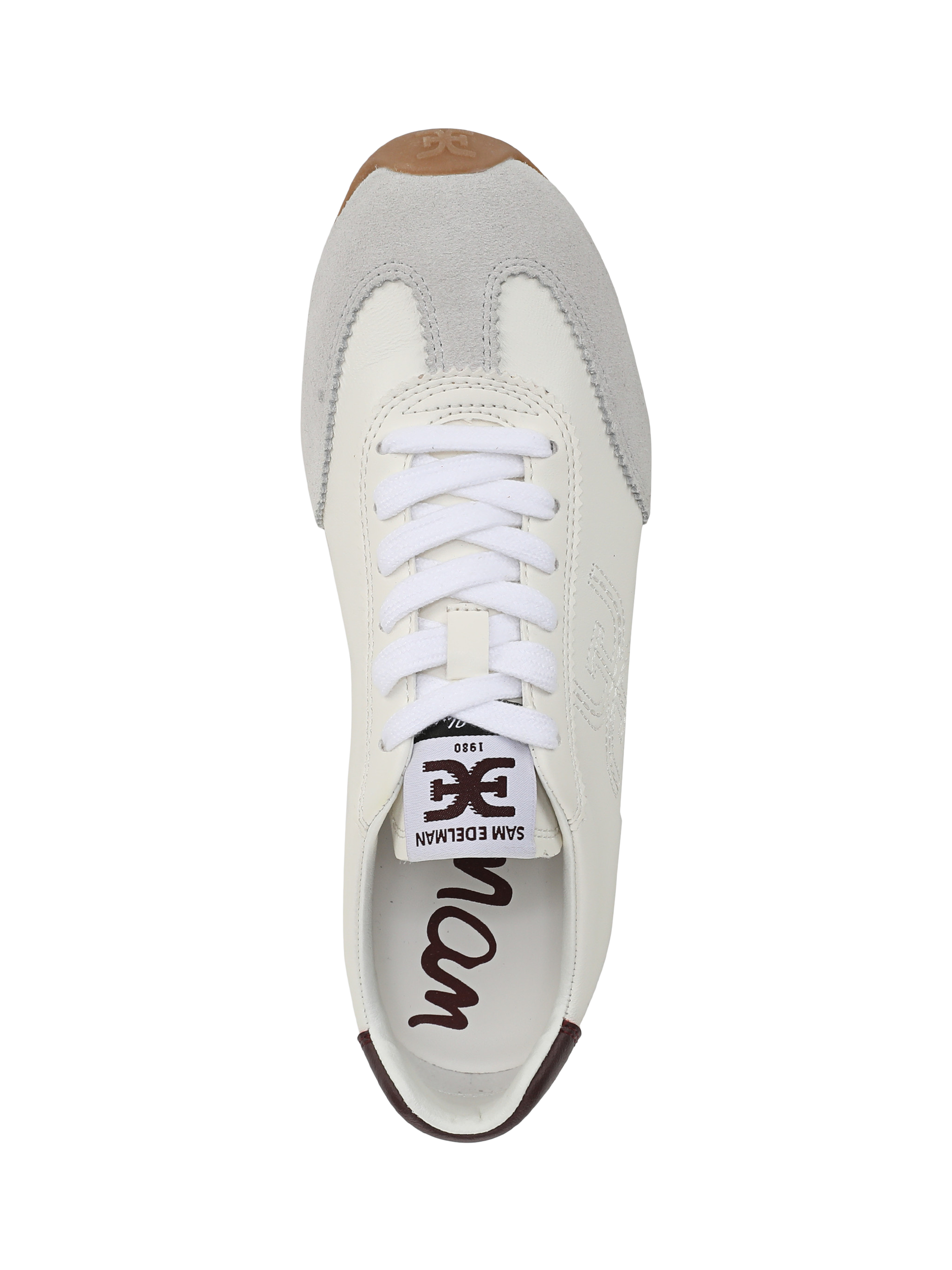 Product image 5 of 6, which shows Sam Edelman Isella 2 Leather Lace Up Trainers, Optic White/Plum Win, 4.5