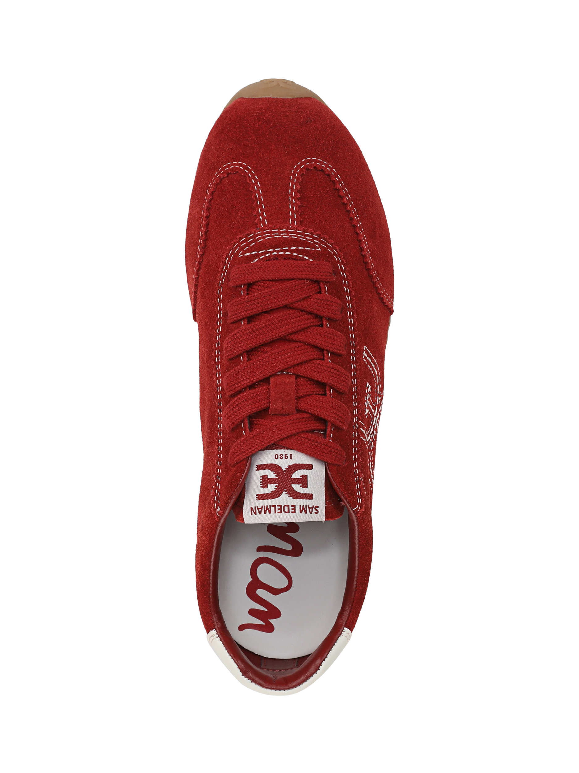 Product image 5 of 6, which shows Sam Edelman Isella Suede Lace Up Trainers, Deep Scarlet, 3.5