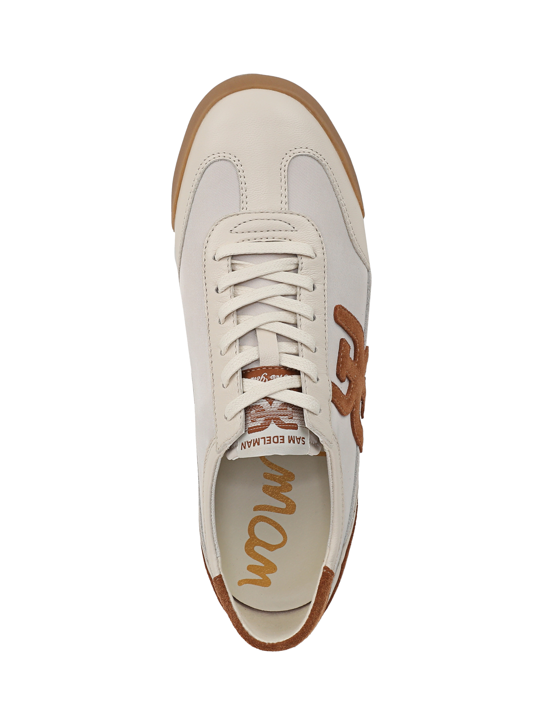 Product image 5 of 6, which shows Sam Edelman Ivey Leather Blend Lace Up Trainers, Ivory/Brown, 3.5
