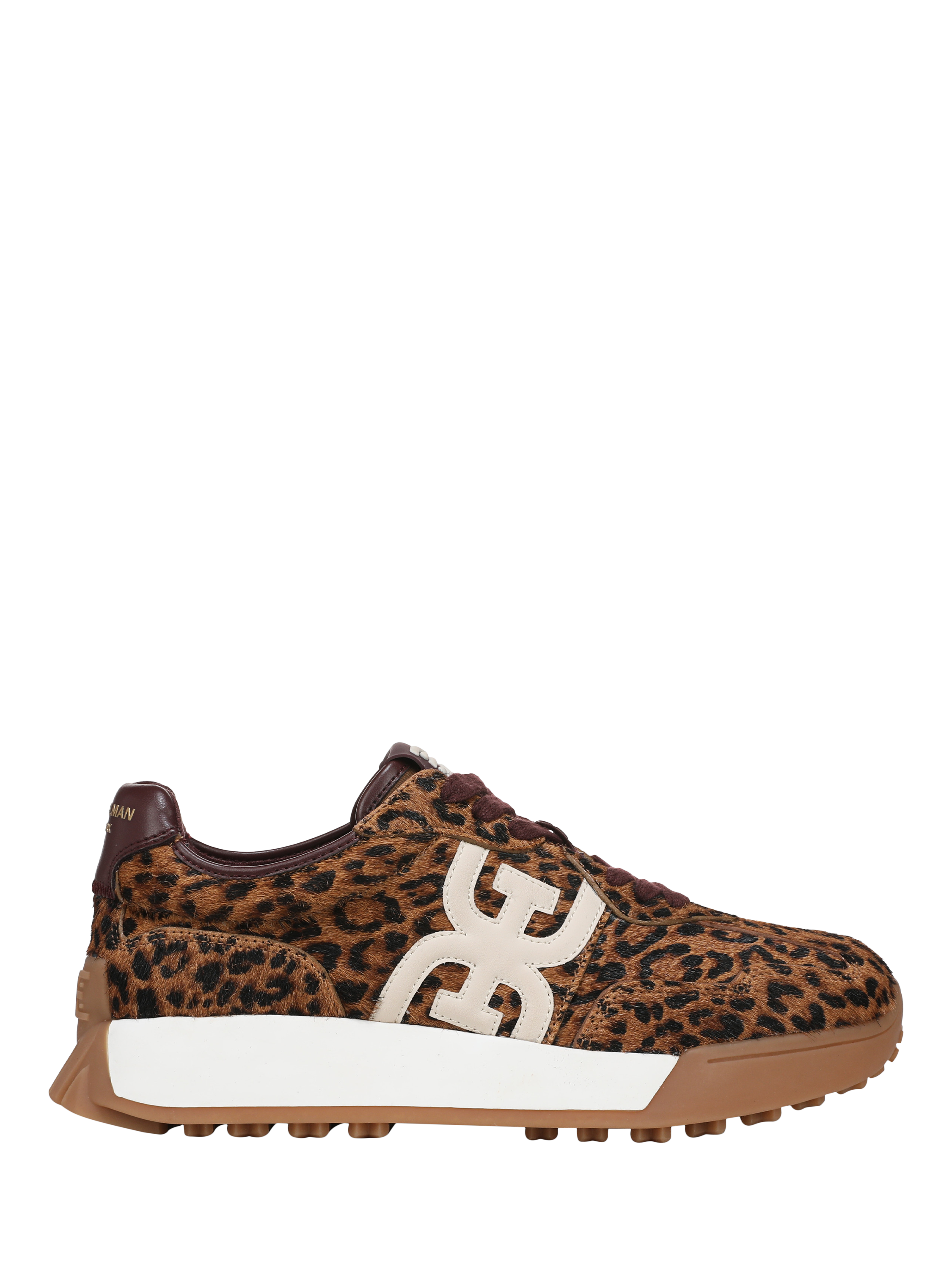 Product image 1 of 6, which shows Sam Edelman Langley Suede Animal Print Lace Up Trainers, Tan Multi, 3.5