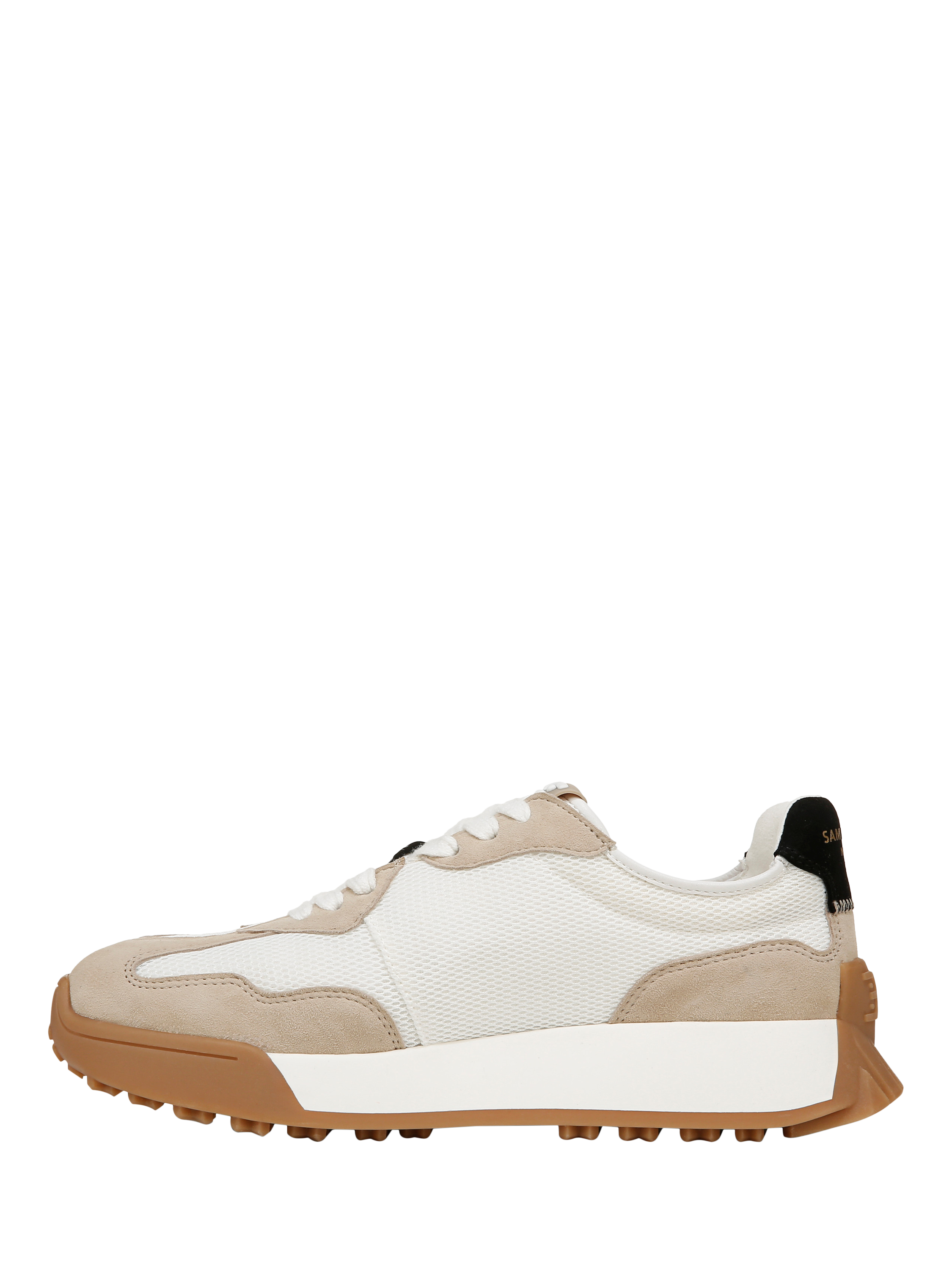 Product image 2 of 6, which shows Sam Edelman Langley Suede Lace Up Trainers, White/Tan/Black, 3.5