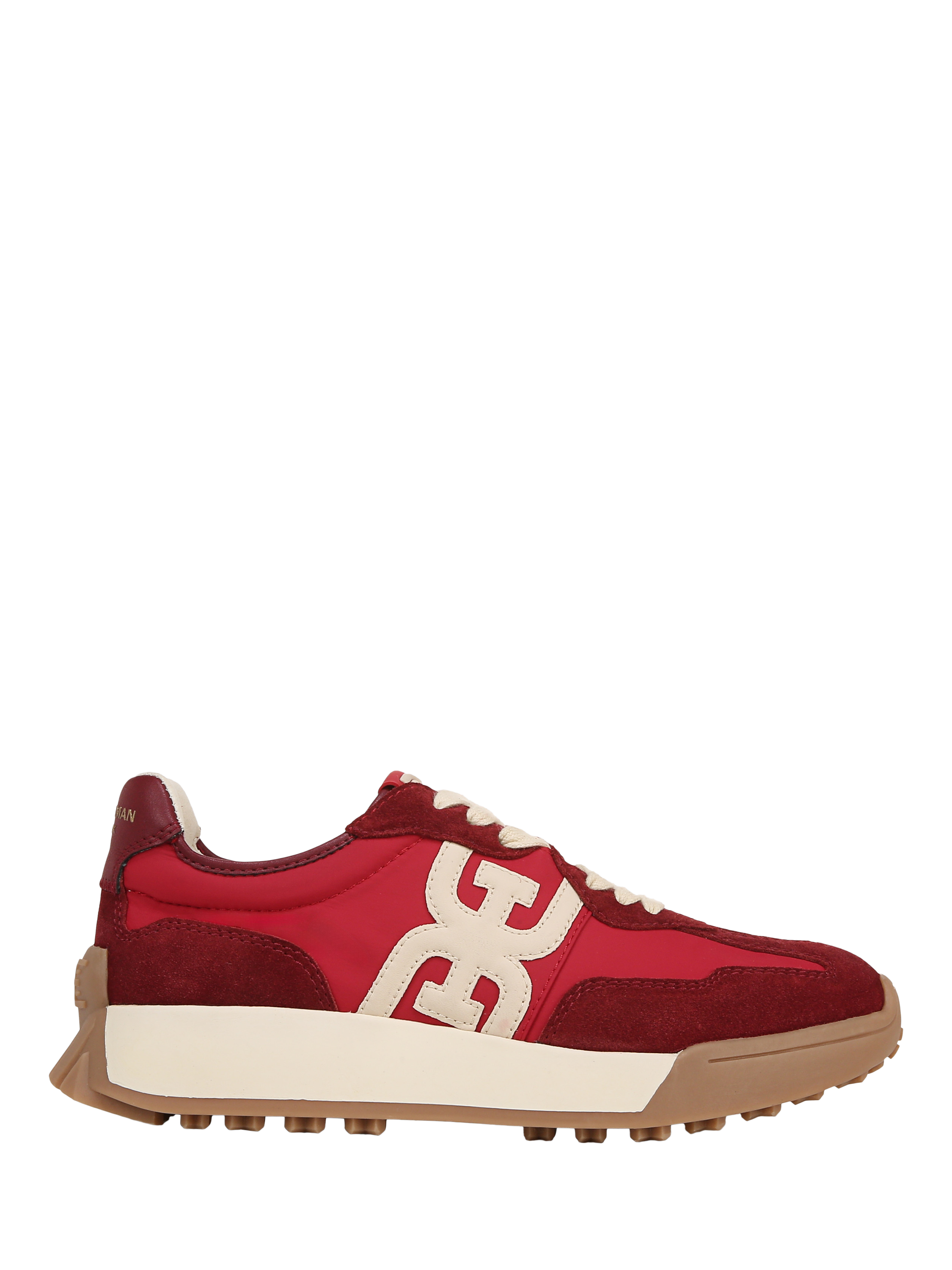 Product image 1 of 6, which shows Sam Edelman Langley Suede Lace Up Trainers, Deep Scarlet, 3.5