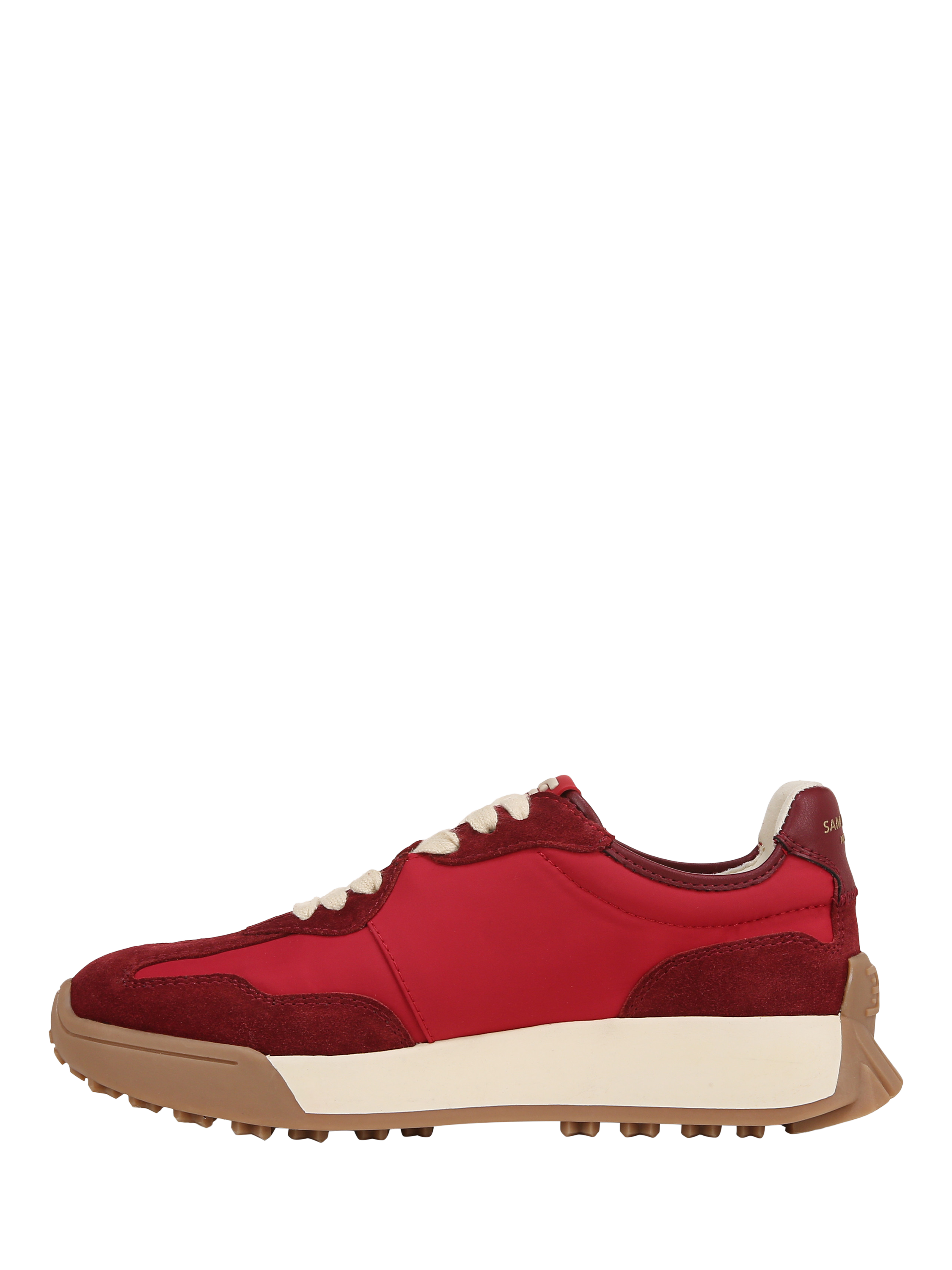 Product image 2 of 6, which shows Sam Edelman Langley Suede Lace Up Trainers, Deep Scarlet, 3.5