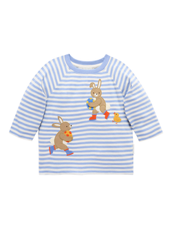 Purebaby Baby Striped Applique Long Sleeve Top, Easter Egg Thief, Easter Egg Thief Tee