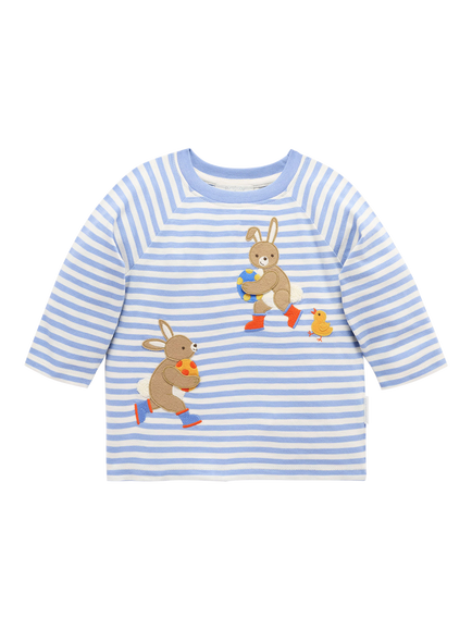 Purebaby Baby Striped Applique Long Sleeve Top, Easter Egg Thief, Easter Egg Thief Tee
