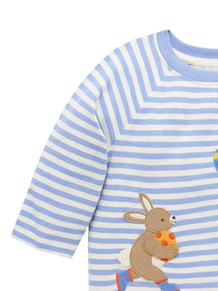 Purebaby Baby Striped Applique Long Sleeve Top, Easter Egg Thief - view 2, Easter Egg Thief Tee