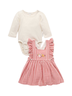 Purebaby Baby Festive Easter Ruffle Bodysuit and Dress Set, Lilly Pilly Gingham, Lilly Pilly Gingham