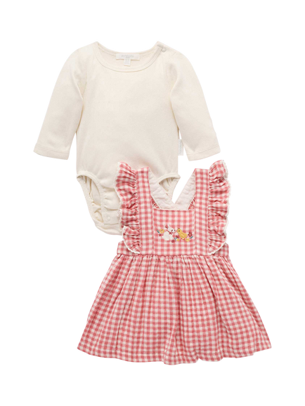 Purebaby Baby Festive Easter Ruffle Bodysuit and Dress Set, Lilly Pilly Gingham, Lilly Pilly Gingham