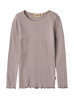 WHEAT Kids' Reese Ribbed Lace Detail T-Shirt, Dusty Purple