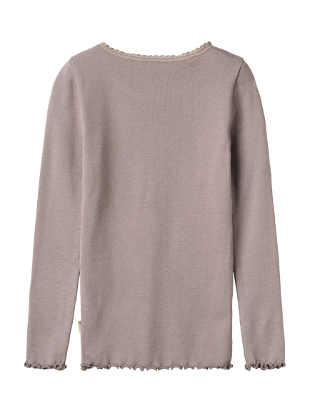 WHEAT Kids' Reese Ribbed Lace Detail T-Shirt - view 2, Dusty Purple