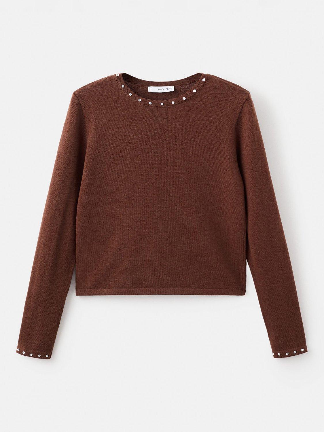Product image 3 of 8, which shows Mango Studded Knit Jumper, Brown, M