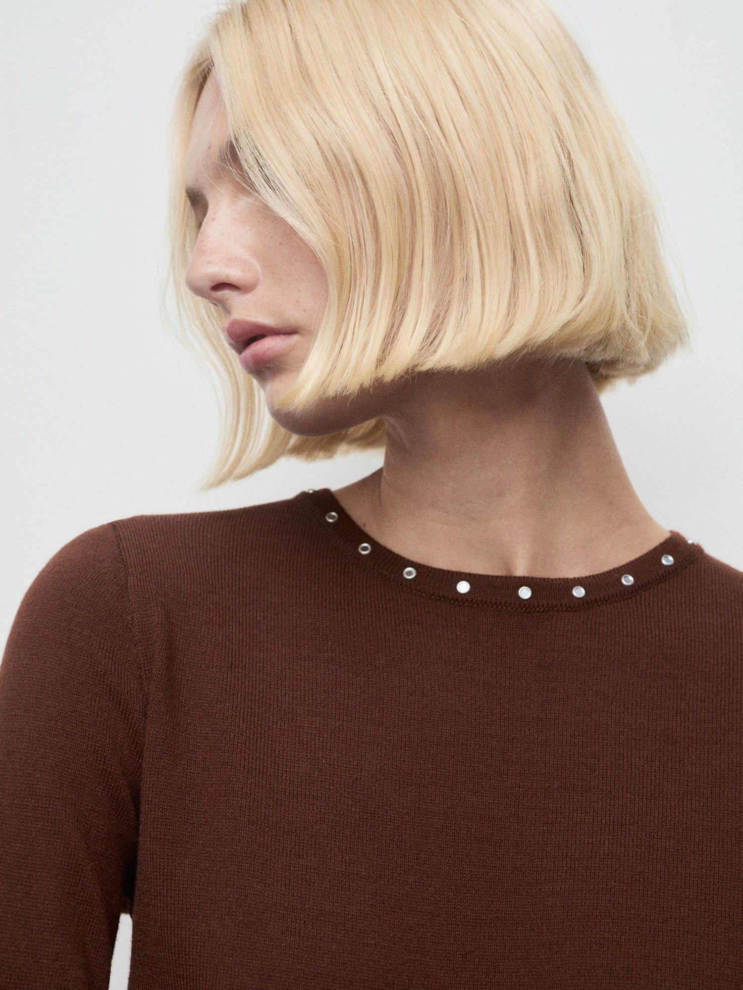 Product image 6 of 8, which shows Mango Studded Knit Jumper, Brown, M