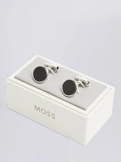 Moss Round Onyx Cufflinks - view 2, Silver