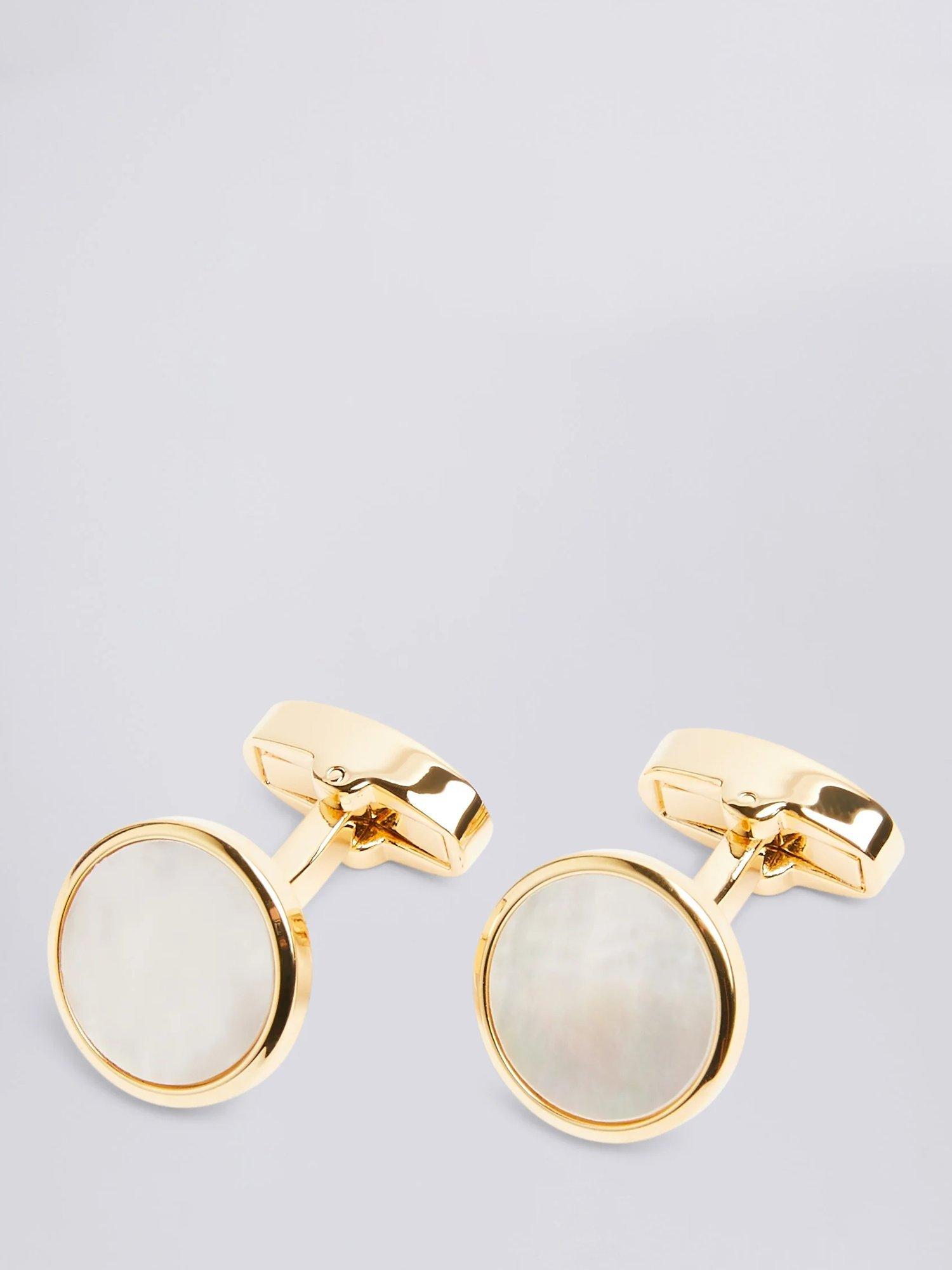 Product image 1 of 2, which shows Moss Mother-of-Pearl Core Cufflinks, Gold