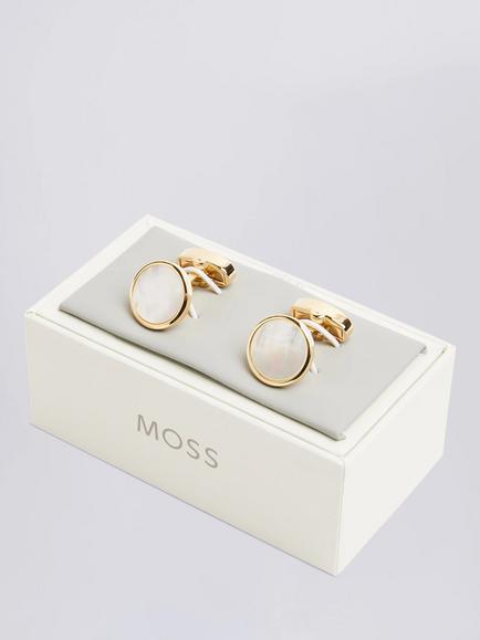 Moss Mother-of-Pearl Core Cufflinks - view 2, Gold
