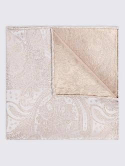 Moss Paisley Silk Pocket Square, Champagne
