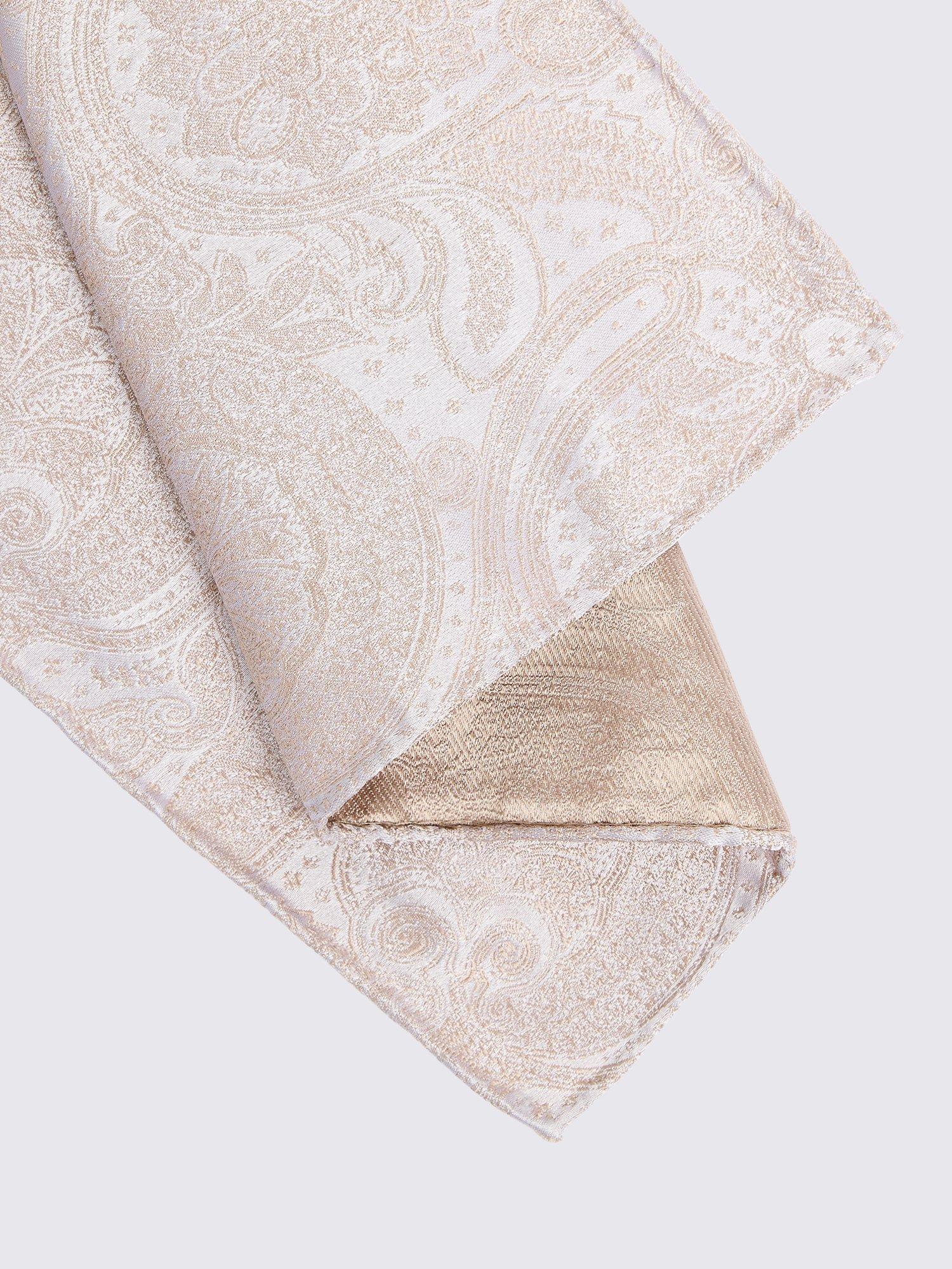 Product image 2 of 2, which shows Moss Paisley Silk Pocket Square, Champagne