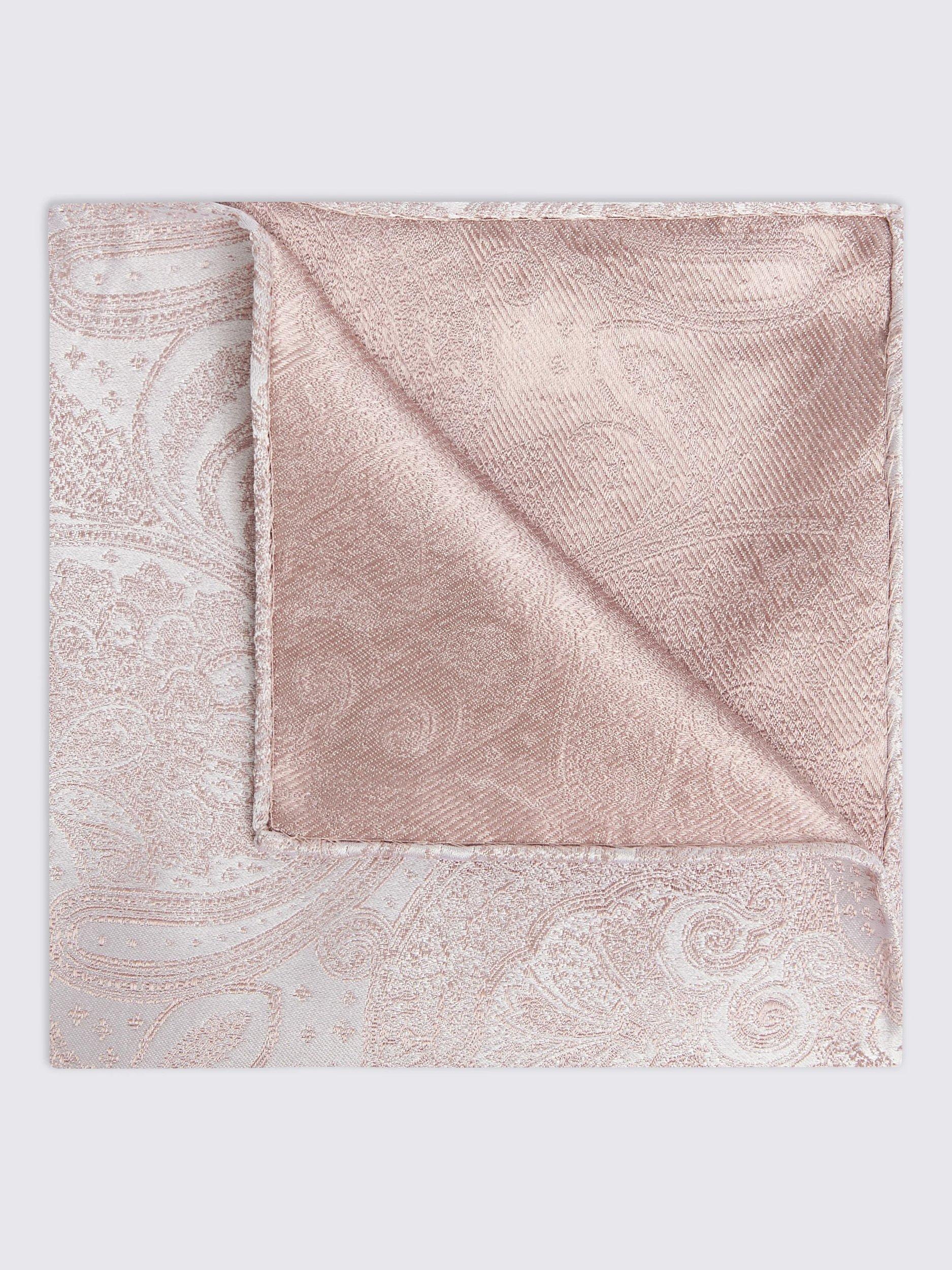 Product image 1 of 2, which shows Moss Paisley Silk Pocket Square, Dusty Pink