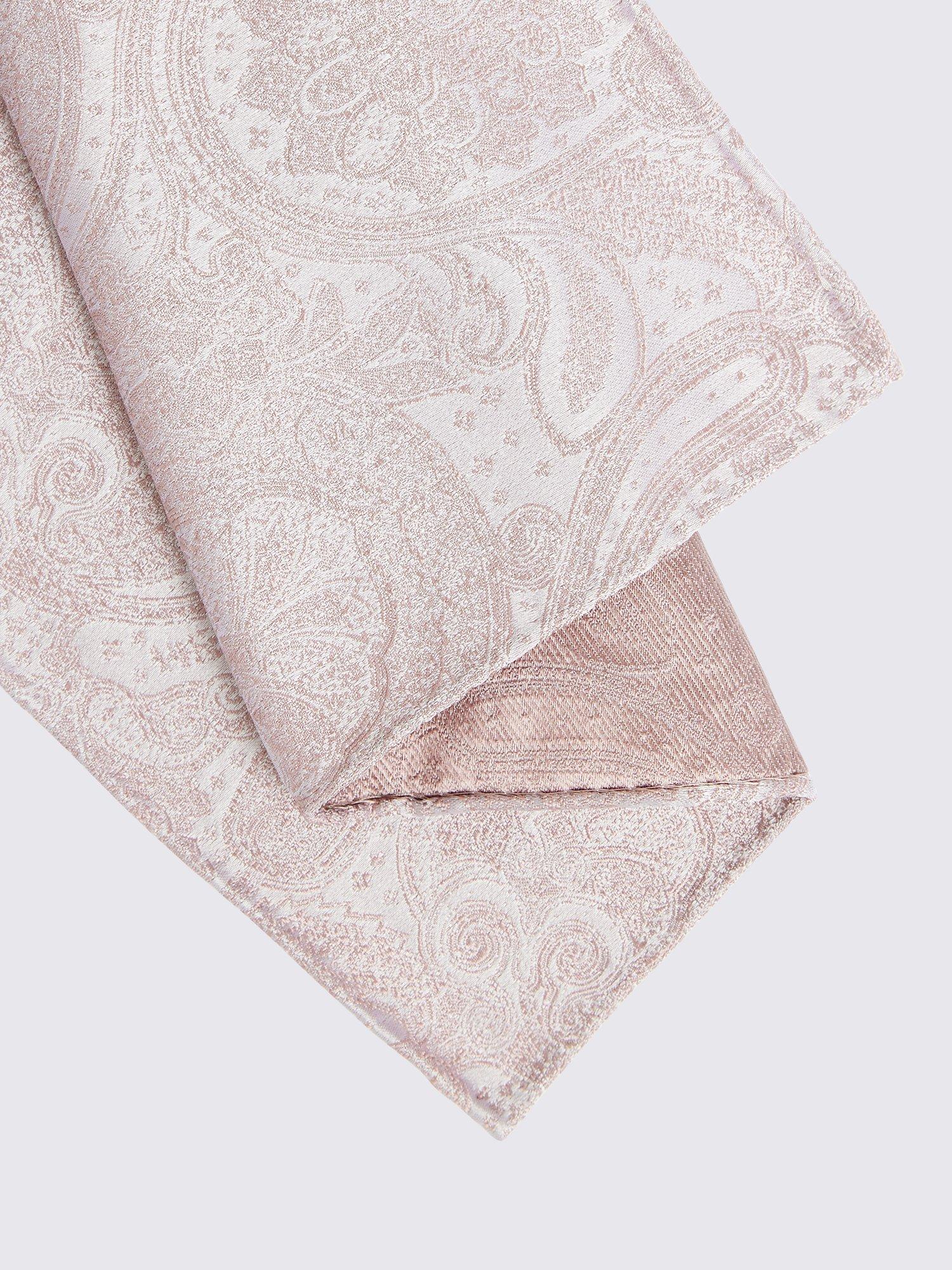 Product image 2 of 2, which shows Moss Paisley Silk Pocket Square, Dusty Pink