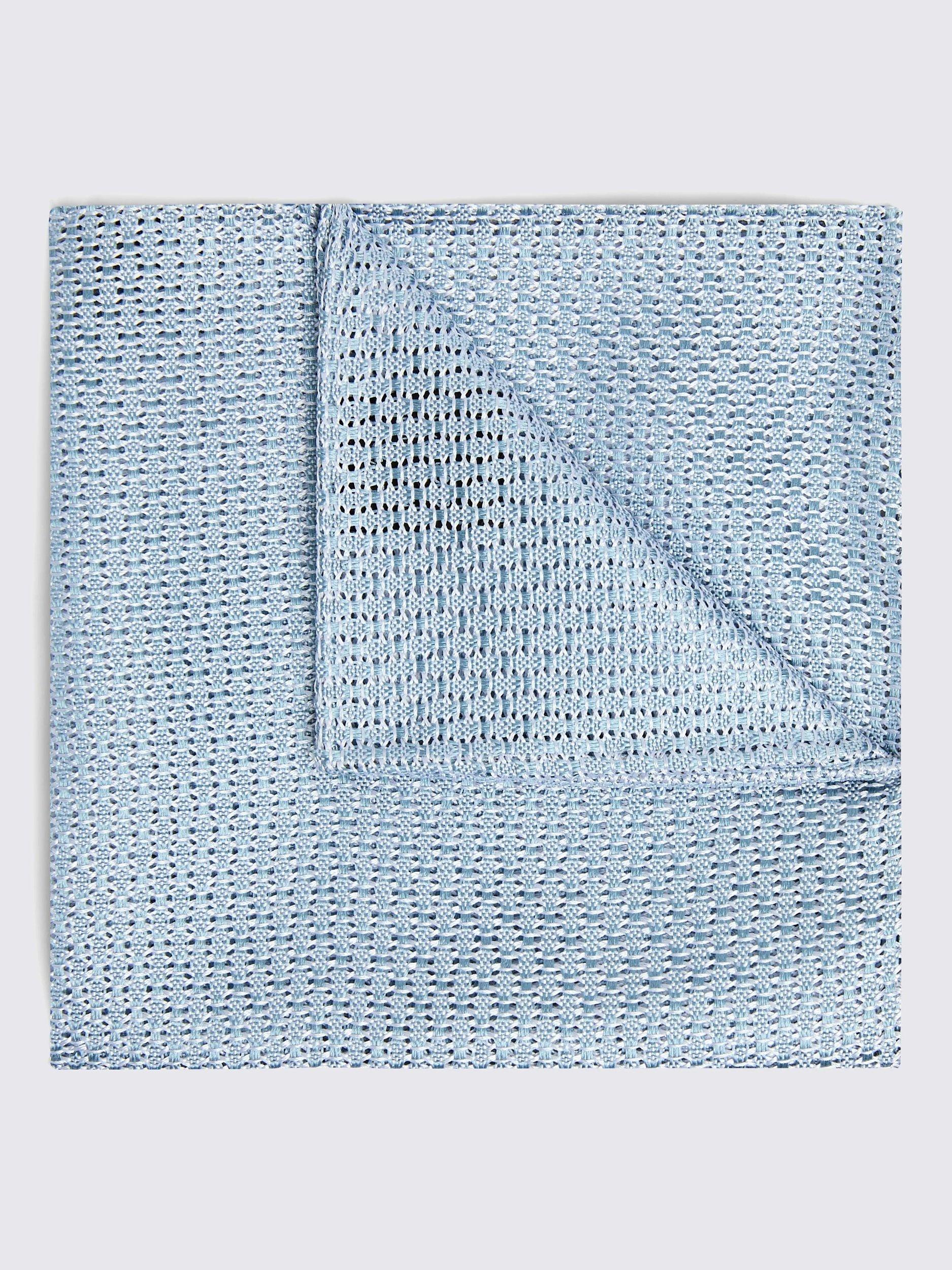 Product image 1 of 3, which shows Moss Grenadine Silk Pocket Square, Blue, One Size