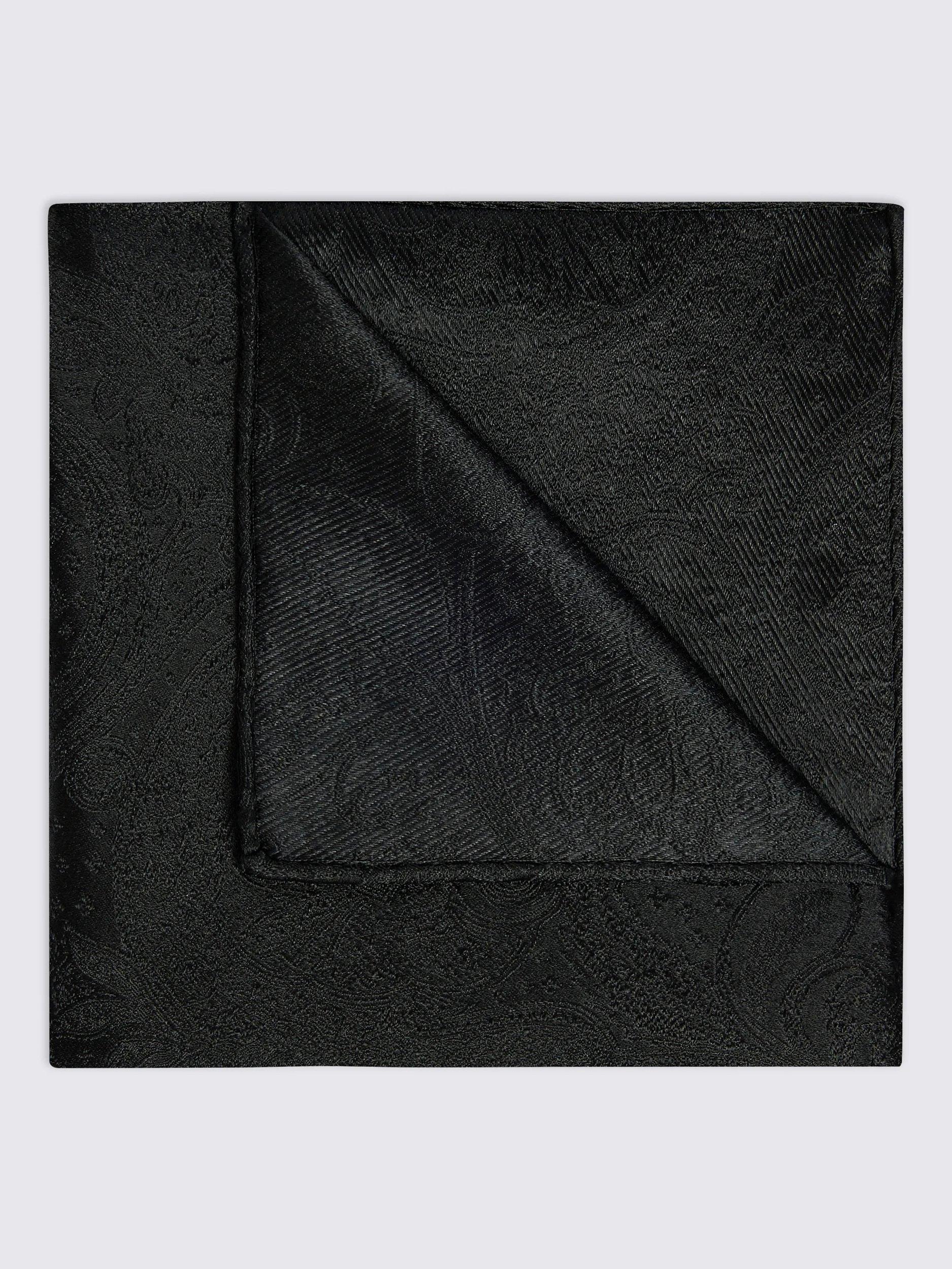 Product image 1 of 3, which shows Moss Silk Paisley Pocket Square, Black