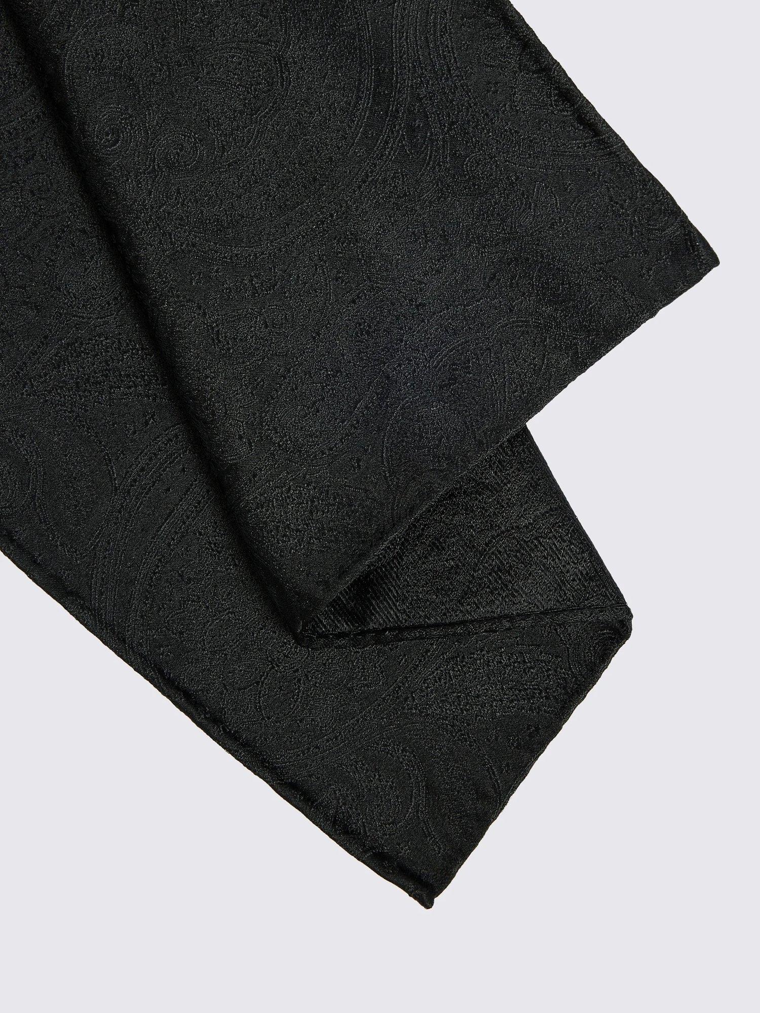 Product image 2 of 3, which shows Moss Silk Paisley Pocket Square, Black