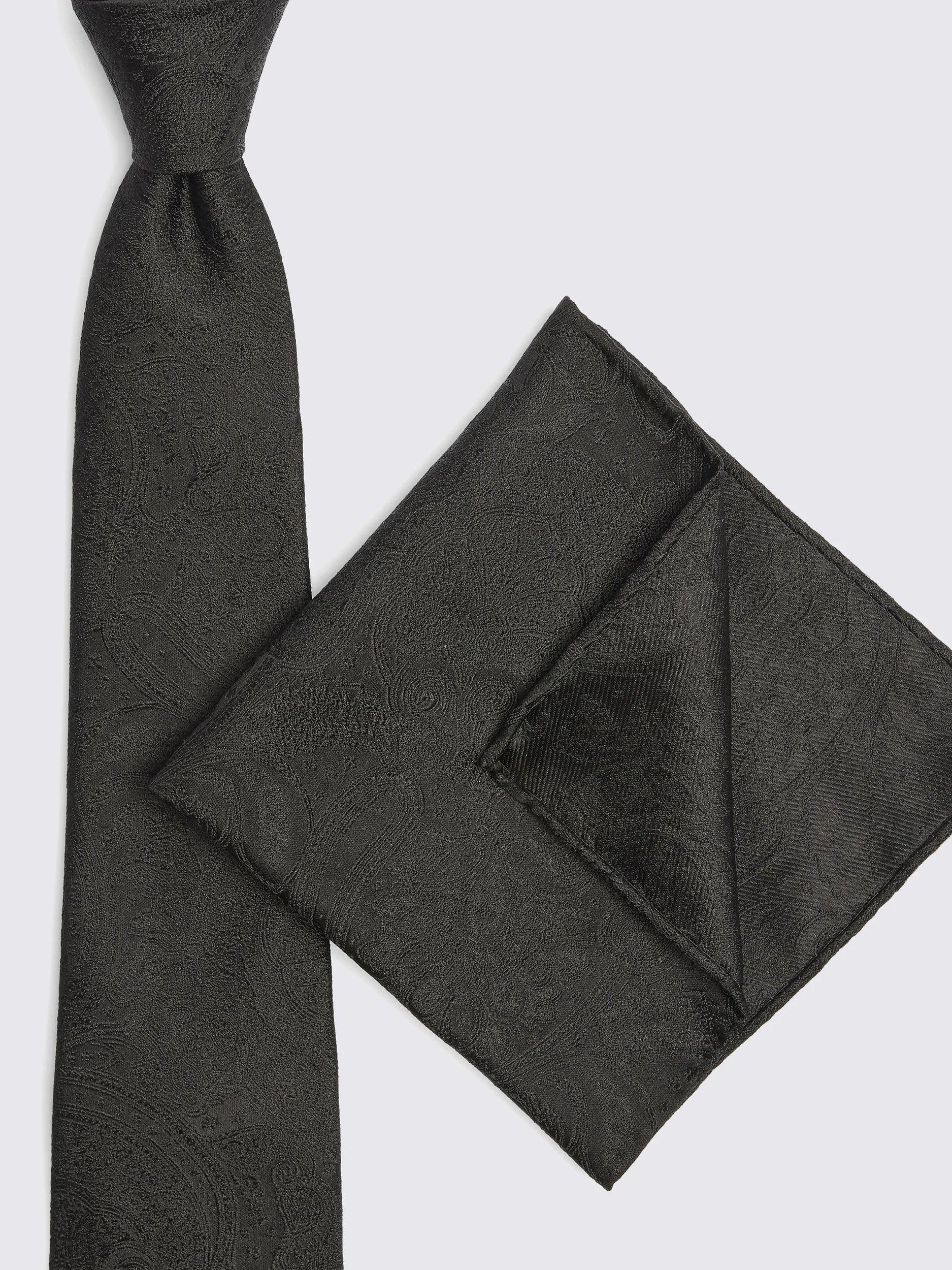 Product image 3 of 3, which shows Moss Silk Paisley Pocket Square, Black