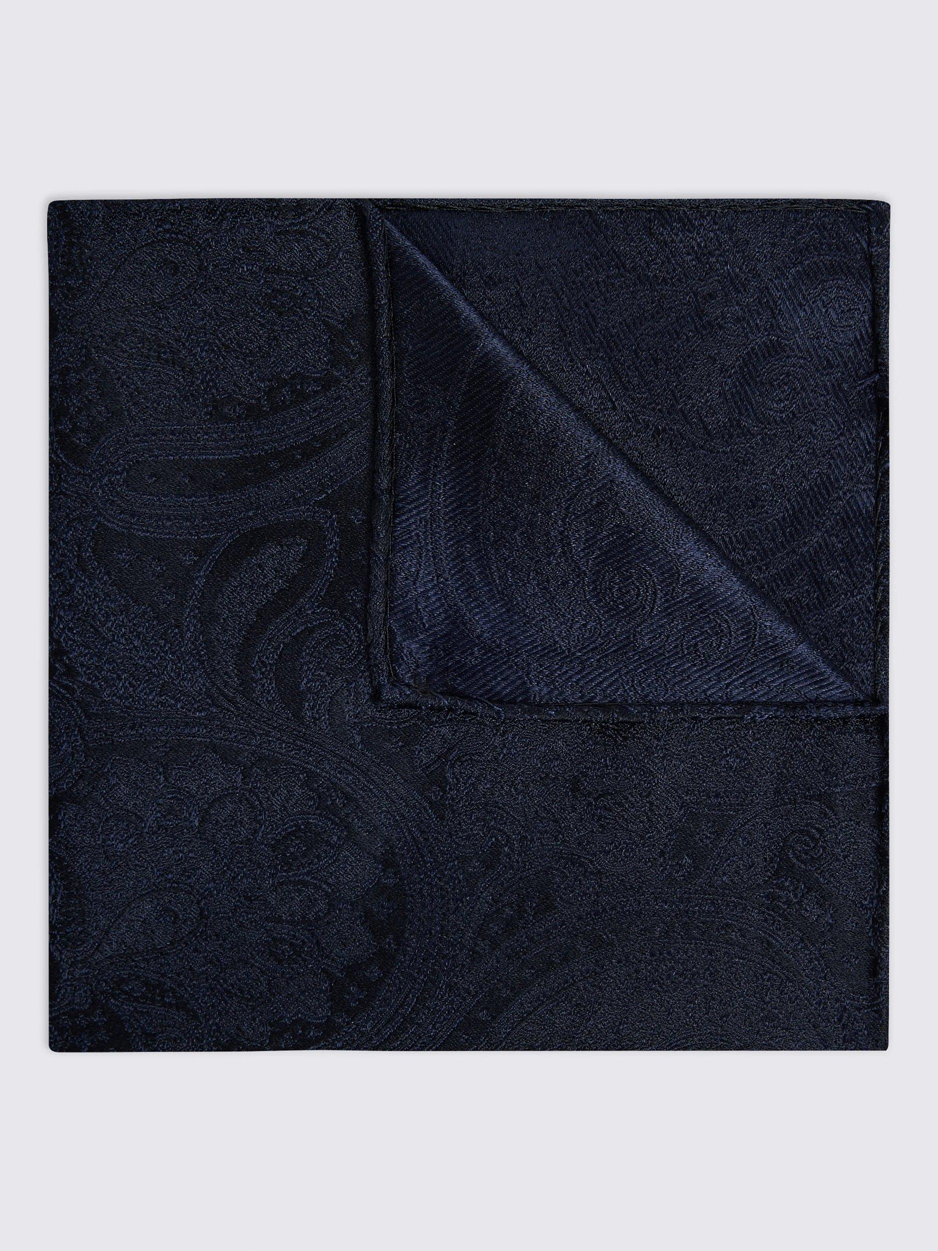 Product image 1 of 2, which shows Moss Paisley Silk Pocket Square, Navy