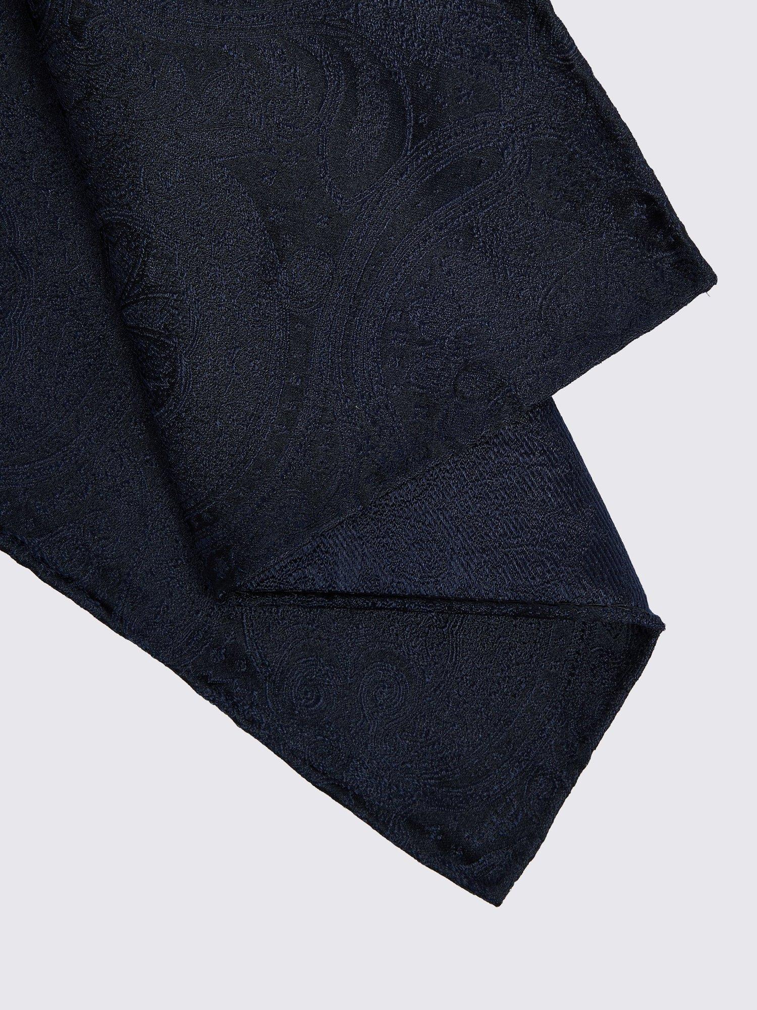 Product image 2 of 2, which shows Moss Paisley Silk Pocket Square, Navy