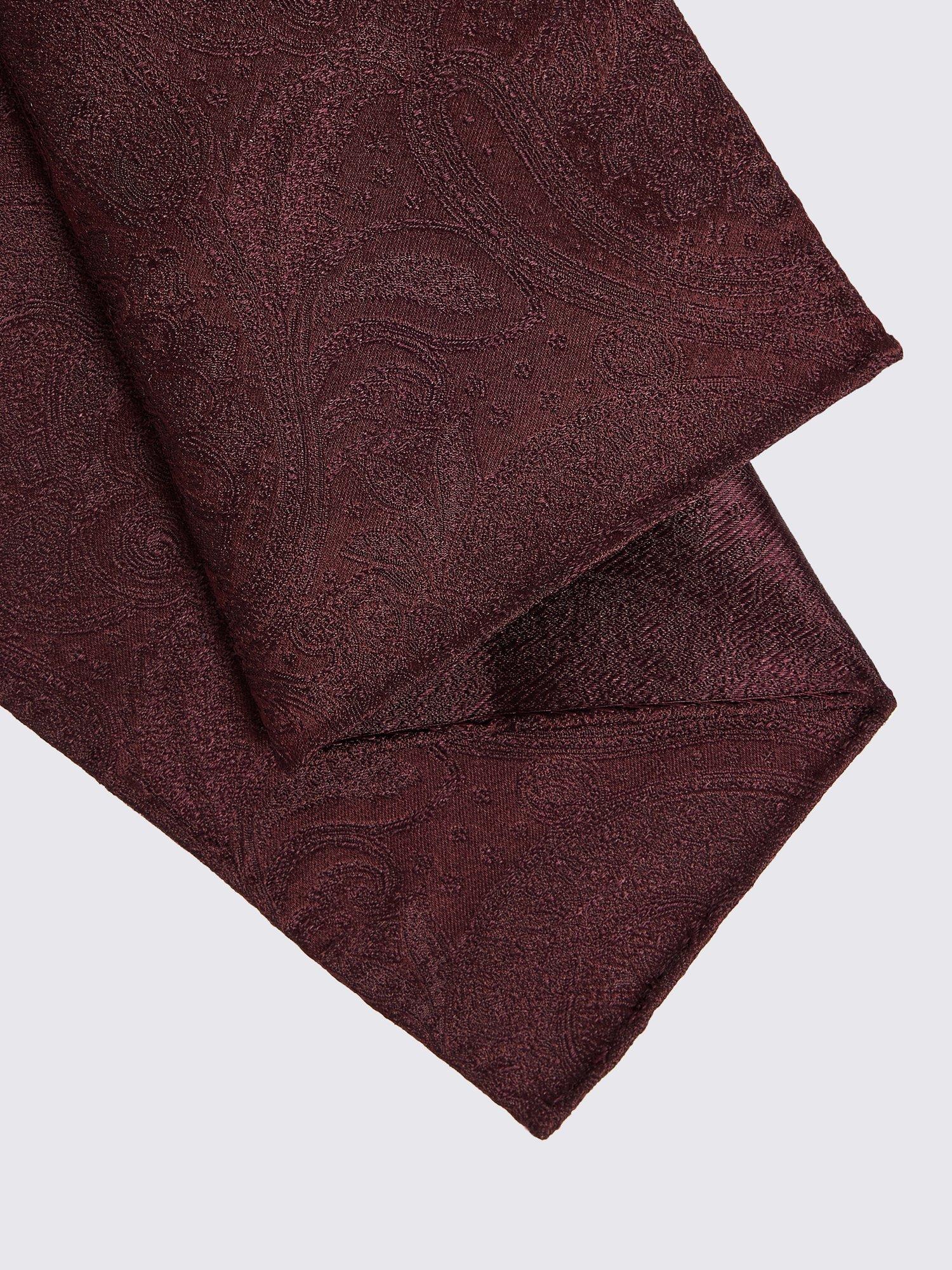 Product image 2 of 3, which shows Moss Paisley Silk Pocket Square, Burgundy