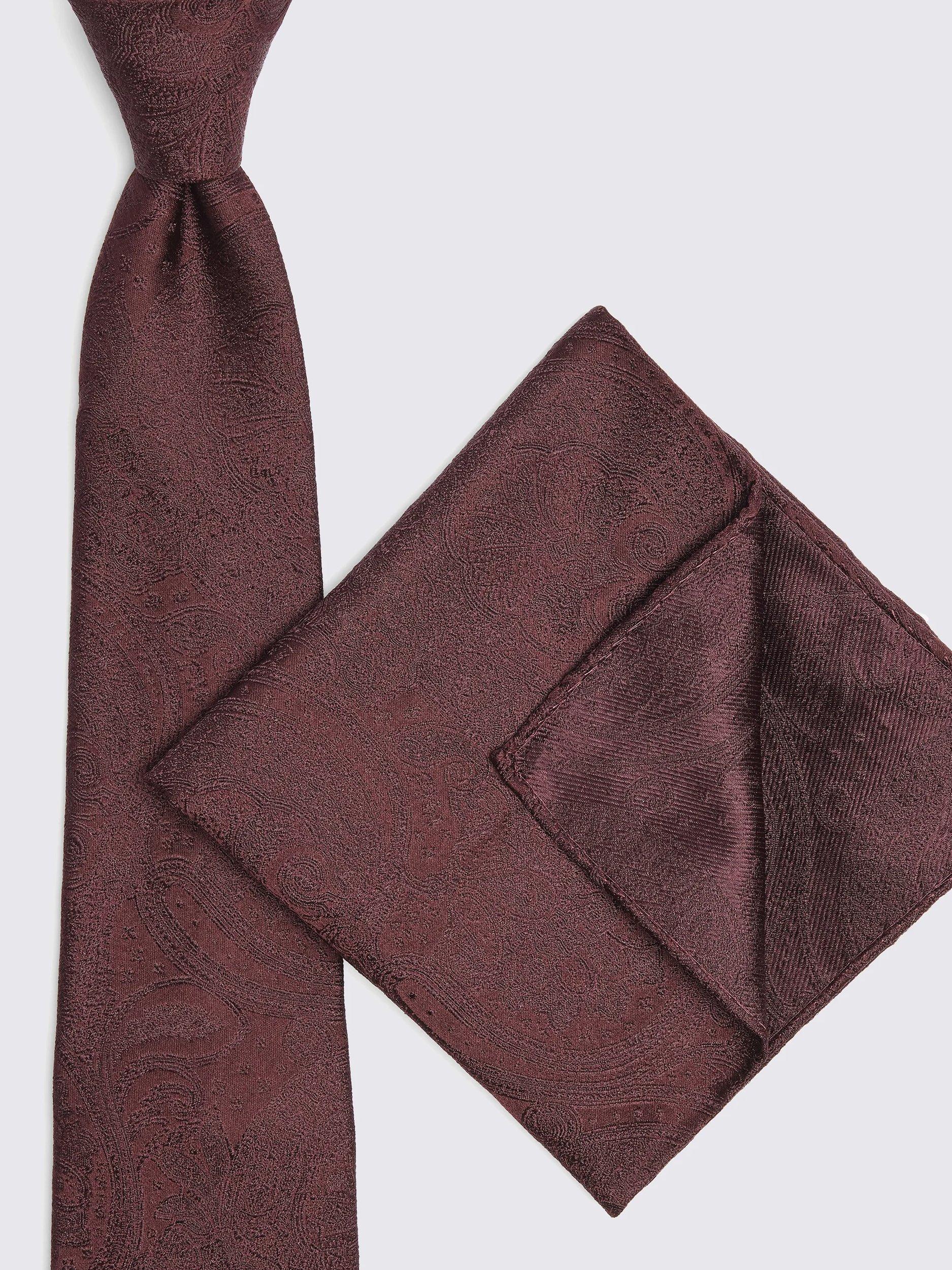 Product image 3 of 3, which shows Moss Paisley Silk Pocket Square, Burgundy