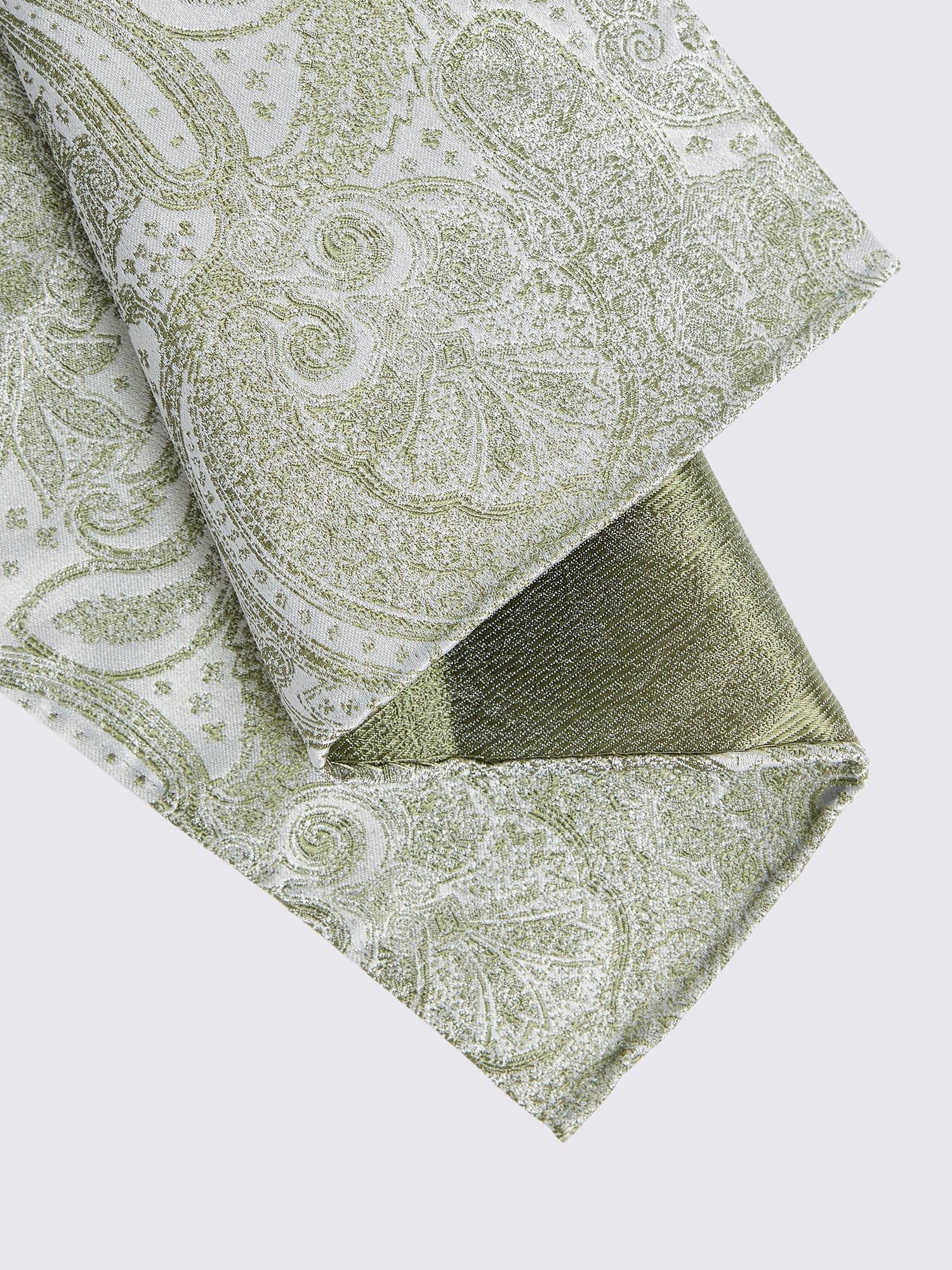 Product image 2 of 3, which shows Moss Paisley Silk Pocket Square, Sage