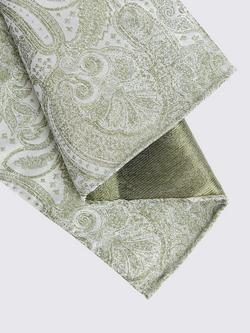 Moss Paisley Silk Pocket Square - view 2, Sage