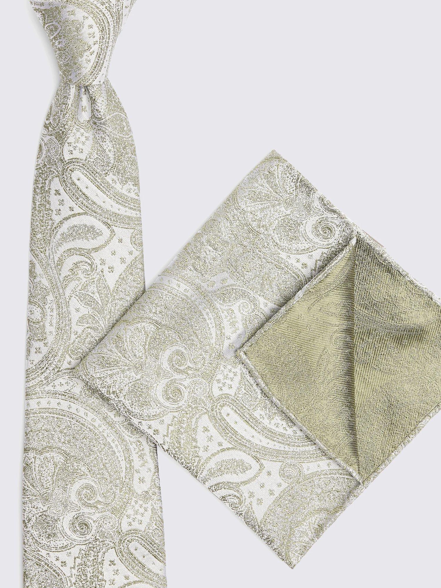 Product image 3 of 3, which shows Moss Paisley Silk Pocket Square, Sage