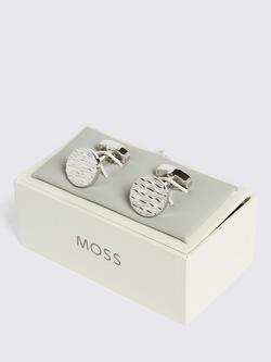 Moss Textured Round Cufflinks - view 2, Silver