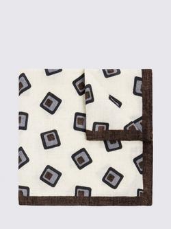 Moss Wool Square Motif Pocket Square, Cream/Multi