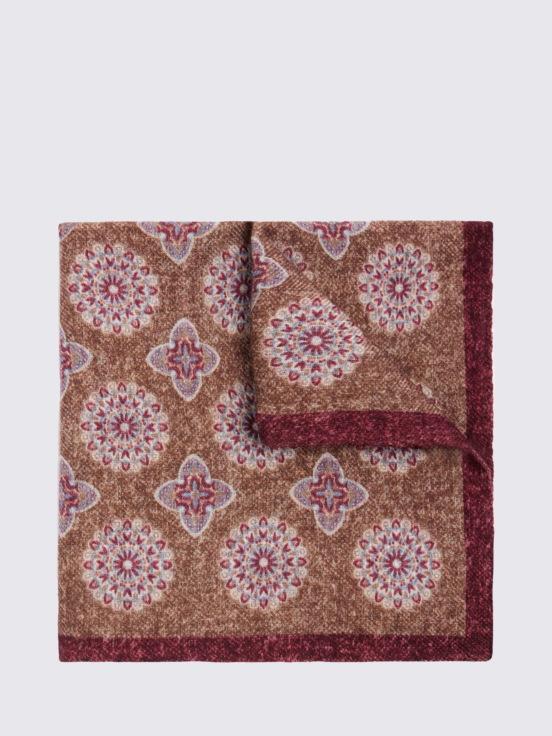 Product image 1 of 2, which shows Moss Wool Medallian Motif Pocket Square, Raspberry, One Size