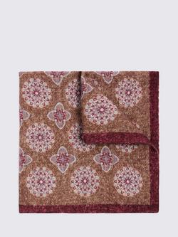 Moss Wool Medallian Motif Pocket Square, Raspberry
